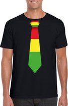 Zwart t-shirt met Limburgse kleuren stropdas heren - Carnaval shirts S