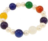 Zoetwaterparel en edelstenen armband Decorative Agate - echte parels - agaat - wit - blauw - geel - rood - groen - rood -elastisch