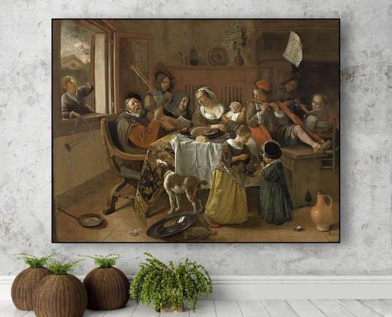 Jan Havicksz. Steen - Het vrolijke huisgezin - 100x130cm Textielframe