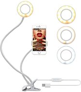 TKSTAR Selfie Ring LED Light met mobiele telefoonhouder standaard - Wit