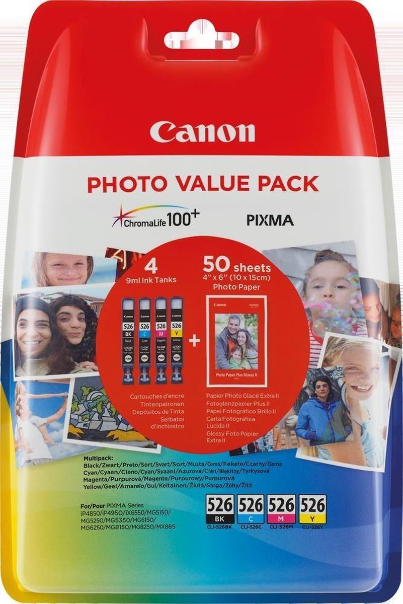 Canon CLI-526 C/M/Y/BK 9ml 9ml Zwart, Cyaan, Geel, Magenta inktcartridge