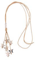 Bruine leren halsketting met metalen sterren - 85 cm