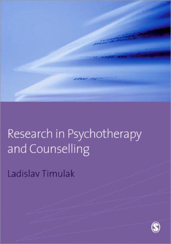 Boekomslag 'Research in Psychotherapy and Counselling' van Ladislav Timulak, met blauwe achtergrond en abstract patroon.