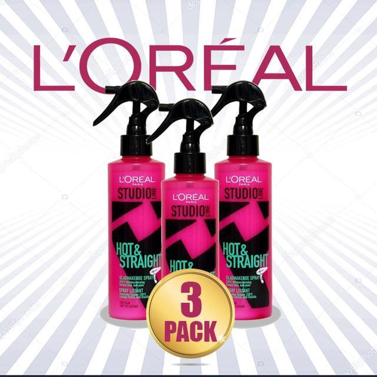 L'Oréal Paris Studio Line Hot & Straight Gladmakend Haarspray 200 ml - 3  Pack... 