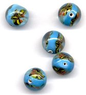 30 Stuks Hand-made Jewelry Beads - Turquoise en Wit Design - Rond