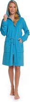Rits badjas dames kort – met capuchon – lichtgewicht – dun – sauna - aquablauw - maat M