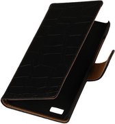 Huawei Honor 4C - Croco Zwart - Book Case Wallet Cover Hoesje