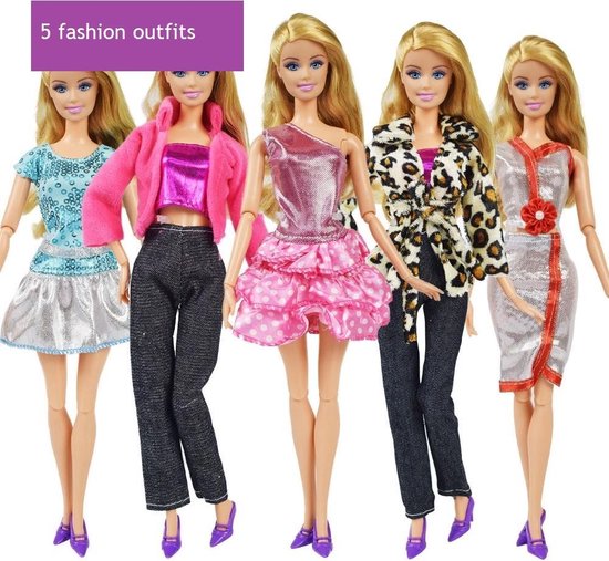 5 Fashion sets kleding voor modepop zoals Barbie - Rokjes, broeken, shirts  en jasje -... | bol.com