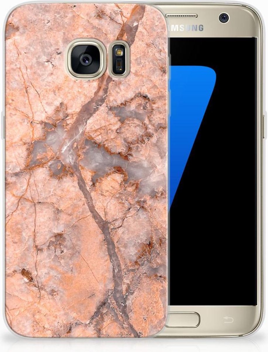 Samsung Galaxy S7 TPU Siliconen Hoesje Marmer Oranje