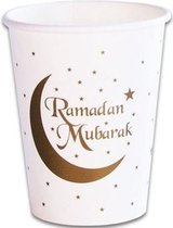16x Ramadan Mubarak thema bekertjes - Wegwerp servies - Suikerfeest/Offerfeest/Ramadanfeest versieringen/decoraties