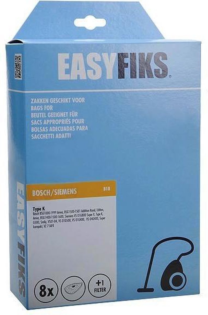 Easyfiks B18 stofzuigerzakken geschikt voor Bosch en Siemens - Smily Type K - 8 stuks