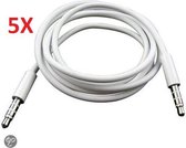 5x Jack Aux sterio Audio kabel 3.5 mm Voordeelset 1 meter kleur wit.