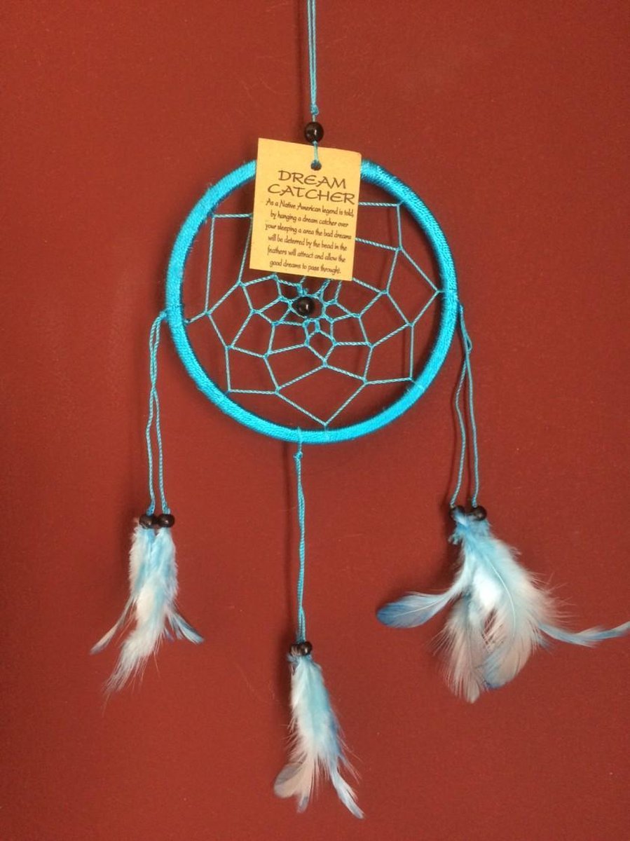 Zus & Zo Dromenvanger / Dreamcatcher Ø12cm zonder kleintjes - lichtblauw (blauwe veer)
