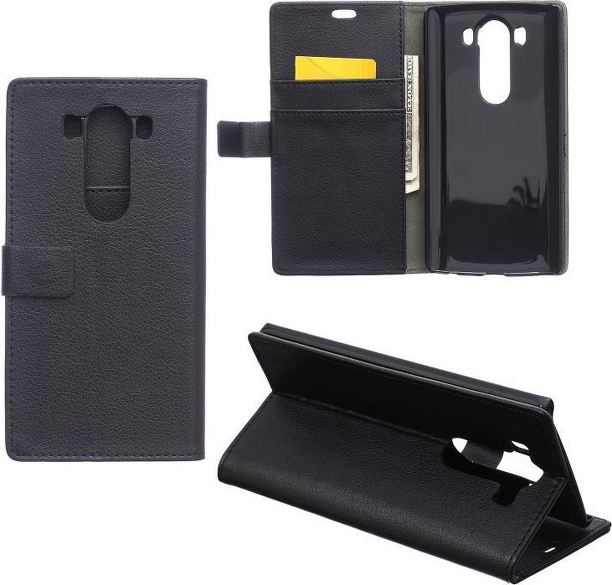 Litchi cover wallet case hoesje Geschikt voor: LG V10 zwart