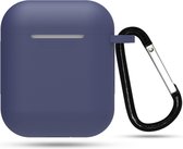 Siliconen Case Voor Apple AirPods 2  -  Hoesje Met Haak - Airpod Accessoire (Blauw)