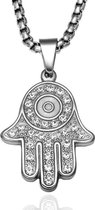 Hamsa Hand Ketting Met Hanger - De Hand Van Fatima - Fatimas Hand - Geluk Bescherming Symbool Decoratie Amulet - Zilver Kleurig
