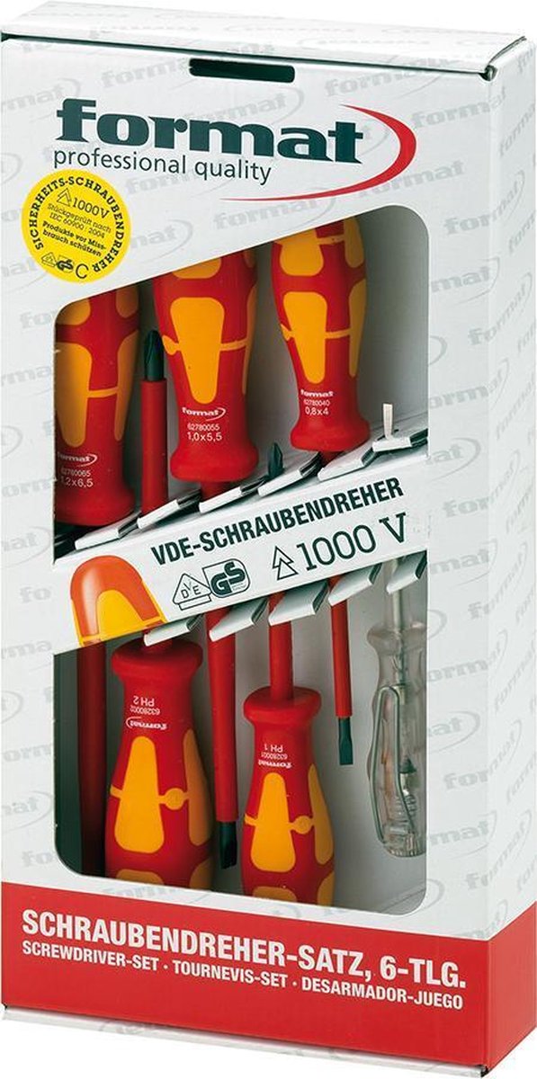 VDE-schroevendraaierset met spanningzoeker Speciaal staal 6-delig FORMAT