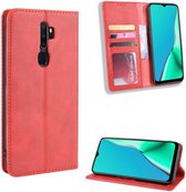 Oppo A5 / A9 (2020) Retro Stijl Kunstleren Portemonnee Hoesje Rood