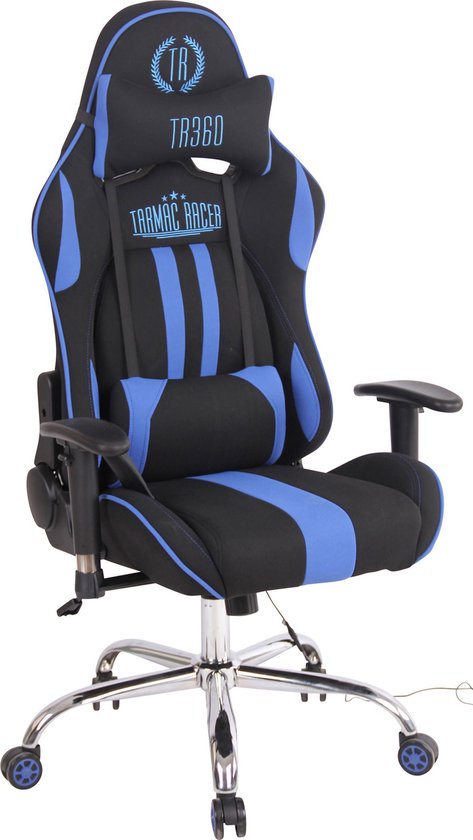 Game stoel - Bureaustoel - Sportief - Massage - Stof - Blauw/zwart - 45x54x138 cm