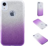 Apple Iphone XR Siliconen hoesje paars/zilver glitters