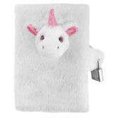 Dagboek witte/roze pluche eenhoorn 10 x 14 cm voor meisjes - Persoonlijke dagboeken - Cadeau voor meiden/kinderen