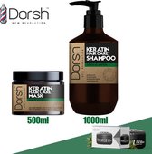 Dorsh New Revolution Keratine-Eiwit behandeling Set - Keratine Shampoo 1000ml + Keratiene Haarmask 500ml