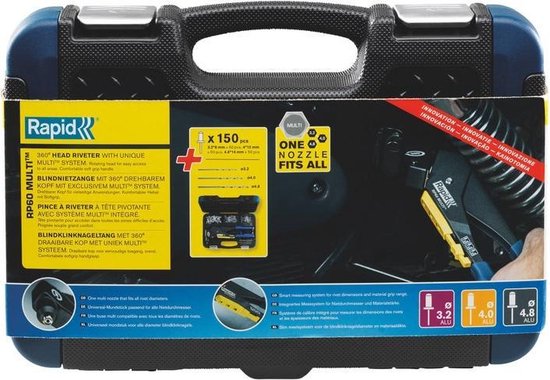 Rapid RP60 Multi Hand Riveter With Swivel Head & Case - Works With 3.2, 4.0, 4.8mm Rivets