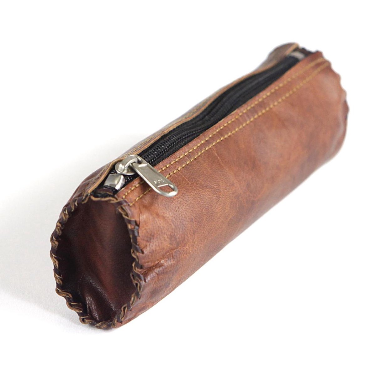 Pennenhouder - Pennenhoes - etui Bruin Echt Leer – 20 x 6 cm - ECHTE LEDER - Vintage Design – Handgemaakte Tas - inc. Cadeauverpakking – Tasje van echt leer