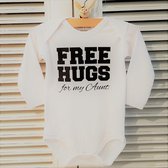 Baby Rompertje met tekst Free Hugs for my Aunt!  | Lange mouw | zwart wit | maat  50/56 | cadeau voor tante - kraamcadeau nichtje neefje geboren – kraamgeschenk  zwangerschap aanko
