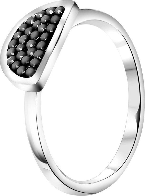 Lucardi - Dames Ring half rond kristal - Ring - Cadeau - Staal - Zilverkleurig