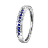 14 Karaat witgouden ring saffier en diamant 0,06ct