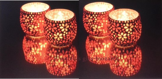 Assortiment Trots sympathie 4 stuks Oosterse waxinehouder glas mozaïek transparant rood / oranje bloem  bol klein. | bol.com
