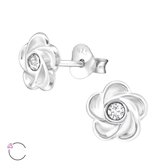 Joy|S - Zilveren bloem Swarovski wit oorbellen roos