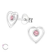 Joy|S - Zilveren hartje met Swarovski oorbellen 7 mm roze