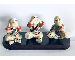 Set Shaolin monniken boeddha horen/zien/zwijgen 16x6x6.5cm