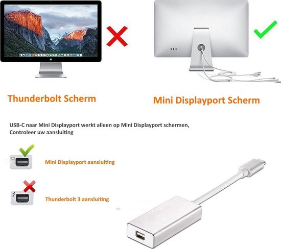 USB-C naar Mini DisplayPort Adapter - 4K / Compatible Apple Macbook Pro |  Chromebook /... | bol.com