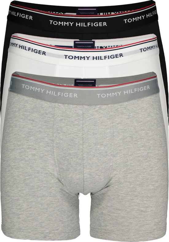 Tommy Hilfiger boxershorts lang (3 pack) zwart wit en grijs Maat L Tommy Hilfiger boxershorts lang (3 pack) zwart wit en grijs Maat L