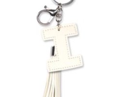 Sleutelhanger met kwastje | Imitatie leer | Wit | I