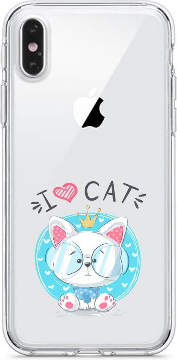 Apple Iphone X / XS transparant siliconen katten hoesje - I love cat
