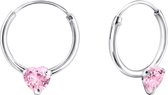 Joy|S - Zilveren oorbellen roze hartje oorringen 12 mm