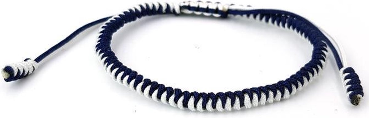 Geknoopte armband van nylon koord wit-blauw