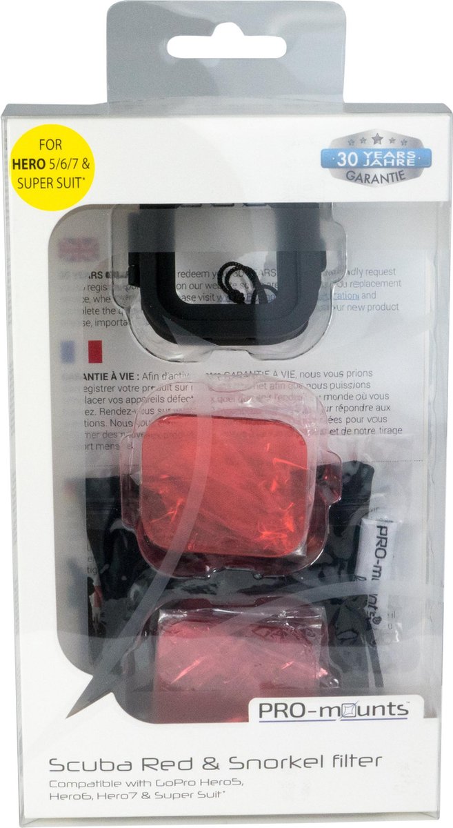 PRO-mounts Red & Snorkel filter voor GoPro Hero5, 6, 7 & SuperSuit - PRO-MOUNTS