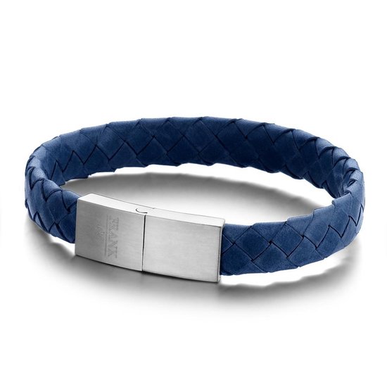 Frank 1967 Leather 7FB 0319 Leren armband met edelstalen sluiting - 21 cm - Blauw