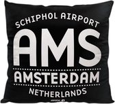 Amsterdam Letters (AMS, Nederland) - Sierkussen - Kleur Zwart - 40 x 40 cm - Reizen / Vakantie - Reisliefhebbers - Voor op de bank/bed