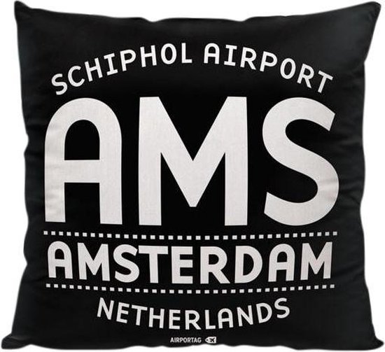 AMS Letters (Amsterdam, Nederland) - Sierkussen - Kleur Zwart - 40 x 40 cm - Reizen / Vakantie - Reisliefhebbers - Voor op de bank/bed AMS Letters (Amsterdam, Nederland) - Sierkussen - Kleur Zwart - 40 x 40 cm - Reizen / Vakantie - Reisliefhebbers - Voor op de bank/bed