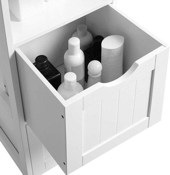 thumbnail: Kleankin Badkamerkast Hoog - 2 Laden En 3 Open Vakken, Wit, 30x30x141,6 Cm