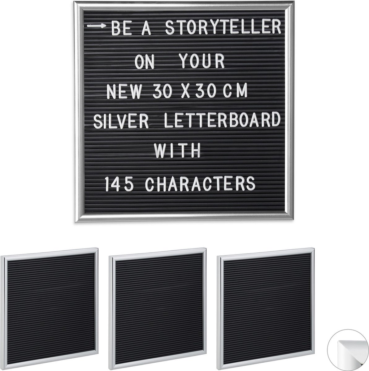 Relaxdays 4x letterbord 30x30 decoratie memoboard letter board vierkant 30x30