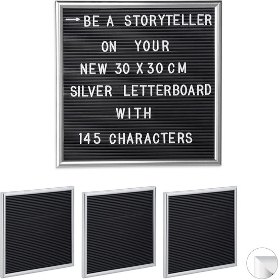 Relaxdays 4x letterbord 30x30 - decoratie - memoboard - letter board - vierkant - 30x30