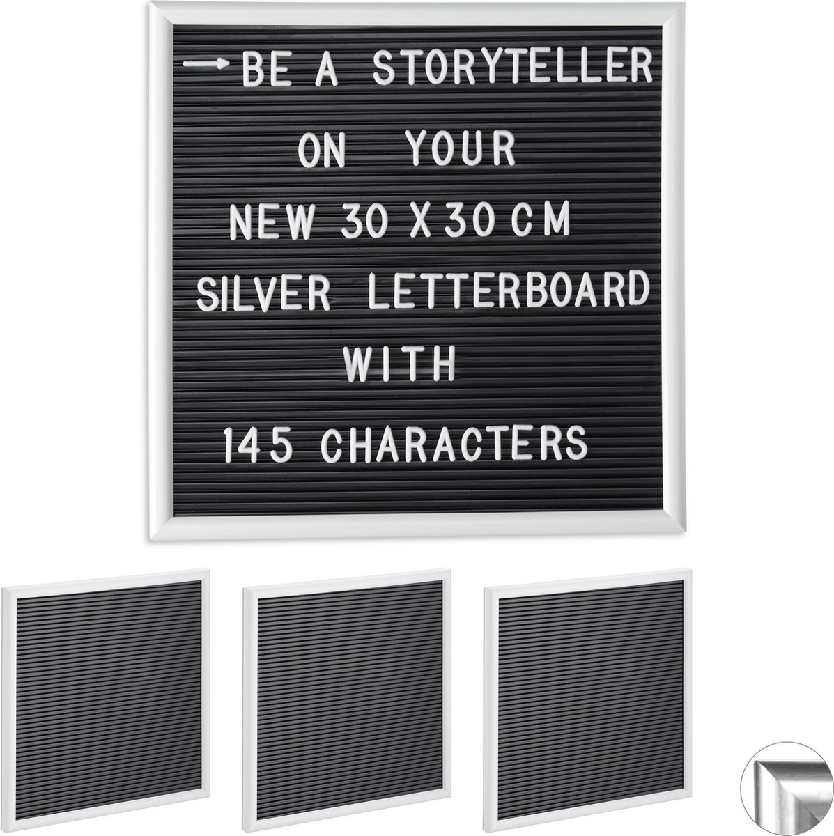 Relaxdays 4x letterbord decoratie memoboard letter board vierkant 30x30
