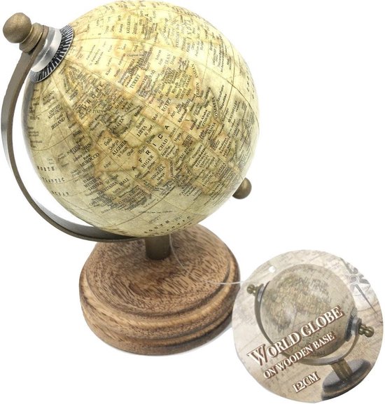 Afkeer De onze achter Mini wereldbol op houten voet - H12cm | bol.com